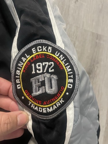 Vintage Ecko Unltd Bomberjacke Erwachsene L schwarz grau Satin Hip Hop Urban y2k - Bild 3 von 16