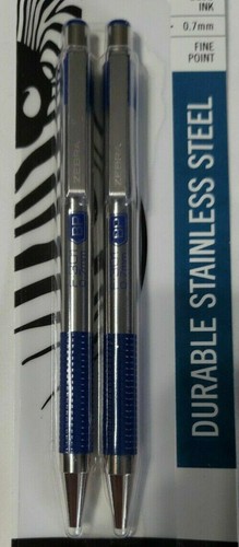 Zebra F-301 Ballpoint Stainless Steel Retractable Pen 0.7mm Blue Ink 2 Pack NEW - Picture 4 of 12