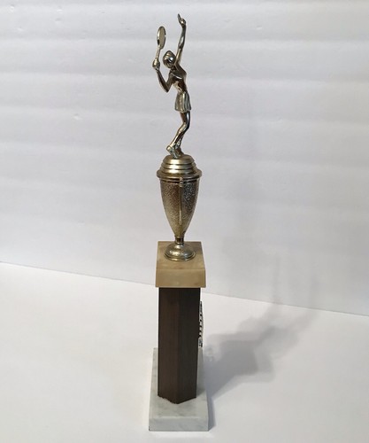Vintage Women’s Tennis Trophy 17” Tall 1982 Marble Base Italy 1980s Prop - Picture 10 of 12