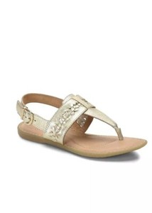 sandal thong flat gold leather tilde buckle metallic born