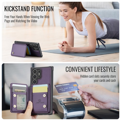 RFID Blocking Magnetic Card Holder Kickstand 2 in 1 Detachable Case Cell Phones - Picture 4 of 23