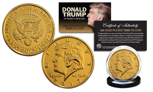 2017 DONALD TRUMP OFFICIAL Presidential 24K Gold Plated Tribute Coin with COA - Picture 3 of 4
