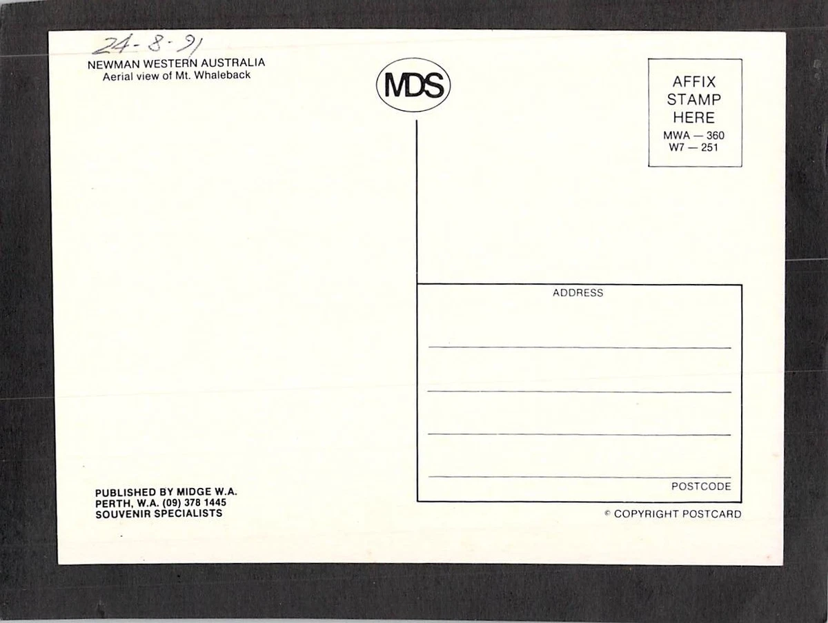 B7587 Australia WA Newman Aerial View Mt Whaleback Mine MDS c1991 postcard