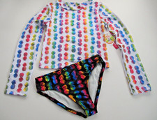 Penelope Mack Girl's 10 2 Pc Long Sleeve Rash Guard Tankini Swimsuit Pineapple