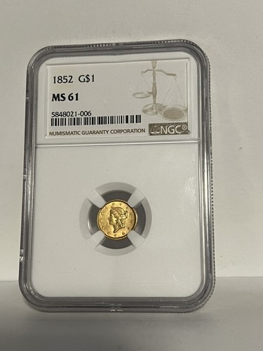 G$1 1852 Liberty Head Dollaro d'oro NGC MS61 * - Foto 1 di 2