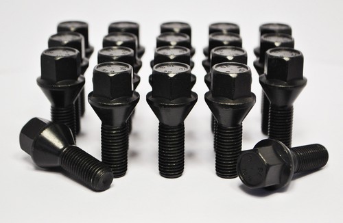 20 x M14 x 1.5, 28mm Thread, Tapered Wheel Bolts (Black) - Afbeelding 1 van 2