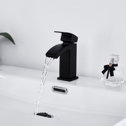 Matte Black Brass Single Lever Waterfall Clackroom Taps for Bathroom Single Hole - Picture 12 of 15