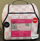 Juicy Couture 4pc KING Plush Sheet Set Pink/White Checked J Monograms Soft &Cozy