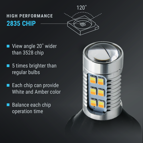 Error Free White/Amber 3157 LED DRL Switchback Turn Signal Parking Light Bulbs - Picture 2 of 10