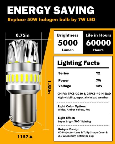 AUXBEAM 1157 2357 LED Turn Signal Light Bulb Anti Hyper Flash Super Bright White - Picture 2 of 12
