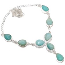 Natural Amazonite Gemstone Handmade 925 Sterling Silver Jewelry Necklace Size18"