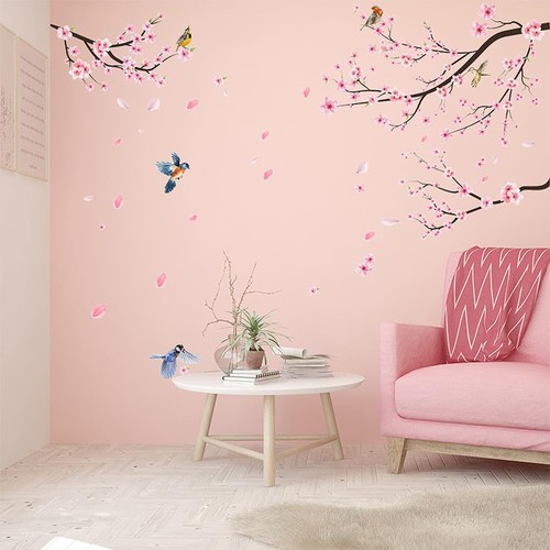 Removable Cherry Blossom Flowers Wall Decals Pink Flower Tree Branches Wall S... - Picture 3 of 7