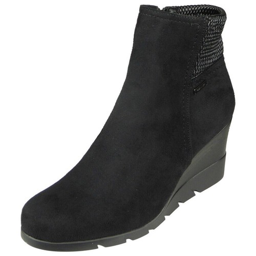 Ladies Ankle Boots Women Faux Suede Sock Detail Mid Heel Zip Wedge Shoes Size - Picture 7 of 17