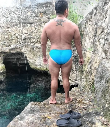 New Men's Sexy Blue Butt Defining Tan Thru Bikini Brief w/ Contoured Pouch - Gay - Picture 11 of 19