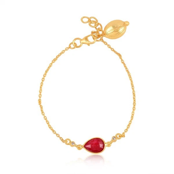 Sterling Silver Gold Chain Natural Ruby Gemstone Link Bracelet With White Topaz - Image 3 of 4