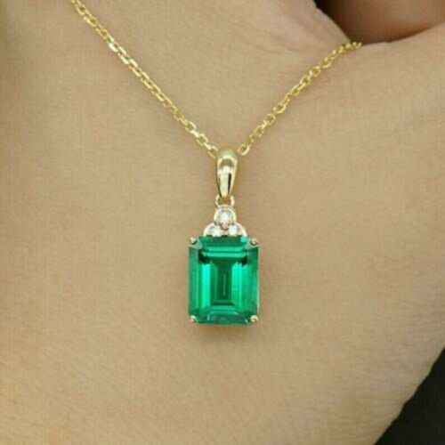 Natural Emerald Solitaire Pendant 925 Sterling Silver Locket Jewelry Gold Plated - 第 1/4 張圖片