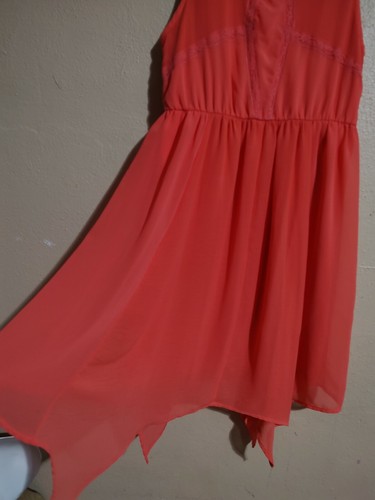 Girls Peach Orange Disney D-Signed Size 14 / 16 Asymmetrical Chiffon Lace Dress - Picture 6 of 9