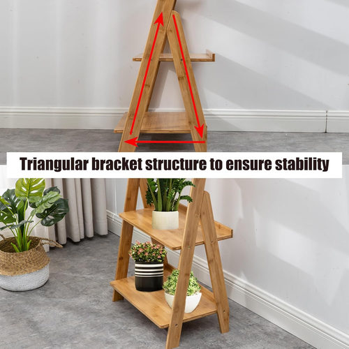 Bamboo Ladder Shelf Bookcase, 5-Tier Leaning Bookshelf Free Standing Organizer S - Picture 7 of 7