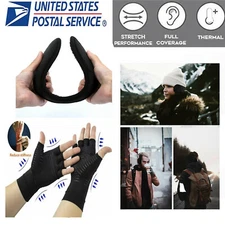 Copper Compression Gloves & Winter Fleece Ear Cover Warmer Headband Set Stock 