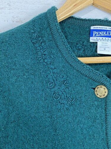 Pendleton Pullover Strickjacke 100% Wolle Grün Goldknöpfe Damen Größe M - Bild 3 von 7