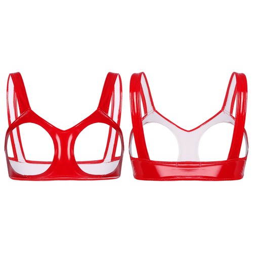 ·Damen Dessous Latex BH Oberteil Brust Brust Brustwarze offene Cups Brust Bustier Unterwäsche - Bild 13 von 36