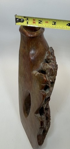 Vintage Red Carved Antique Chinese Soapstone Flower Vase - Picture 11 of 12