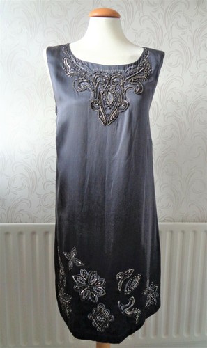 John Rocha Grey Silk Mix Beaded Sequin Party/Evening/Prom Dress Size18 Bust 42" - Picture 4 of 6