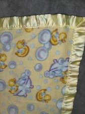 Handmade Yellow Duck Baby Blanket Bathtub Bubbles Satin Trim 41 By 58 VTG