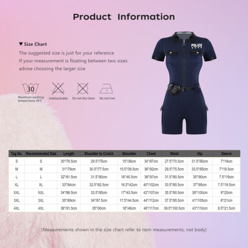 DE~Damen Polizistin Kostüm Cosplay Polizei Jumpsuit Overall Kurzarm Cop Uniform - Bild 8 von 30