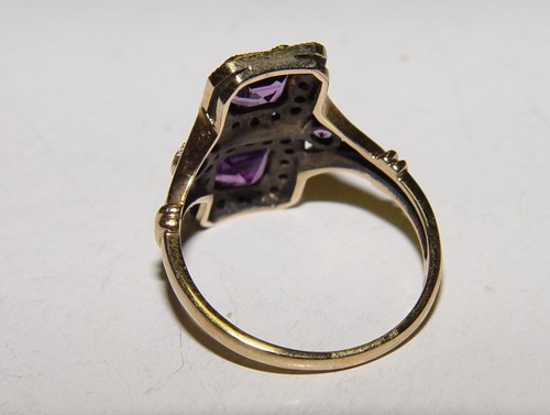 Anillo de filigrana de diamantes y amatista estilo antiguo oro 10K S-7 - Imagen 12 de 18