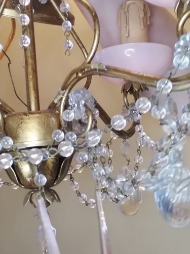 Italian Florentine Chandelier💎Blown Glass Fruit 💎Macaroni Beads💎 Opaline NOS - Picture 13 of 15