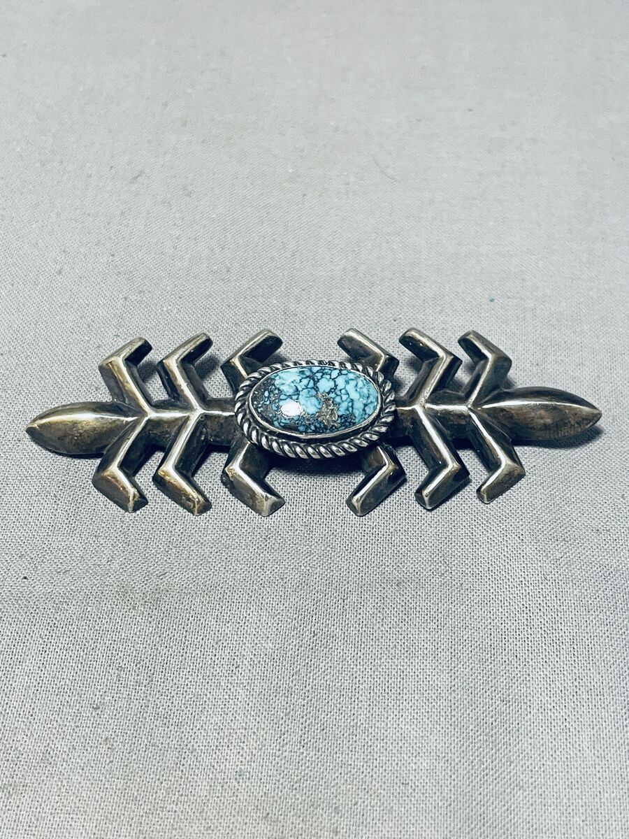 Rare Vintage Native American Navajo Carico Lake Turquoise Sterling Silver Cornstalk Pin Rare Vintage Native American Navajo Carico Lake Turquoise Sterling Silver Cornstalk Pin