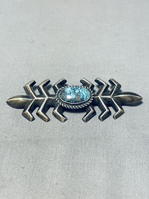 Rare Vintage Native American Navajo Carico Lake Turquoise Sterling Silver Cornstalk Pin Rare Vintage Native American Navajo Carico Lake Turquoise Sterling Silver Cornstalk Pin