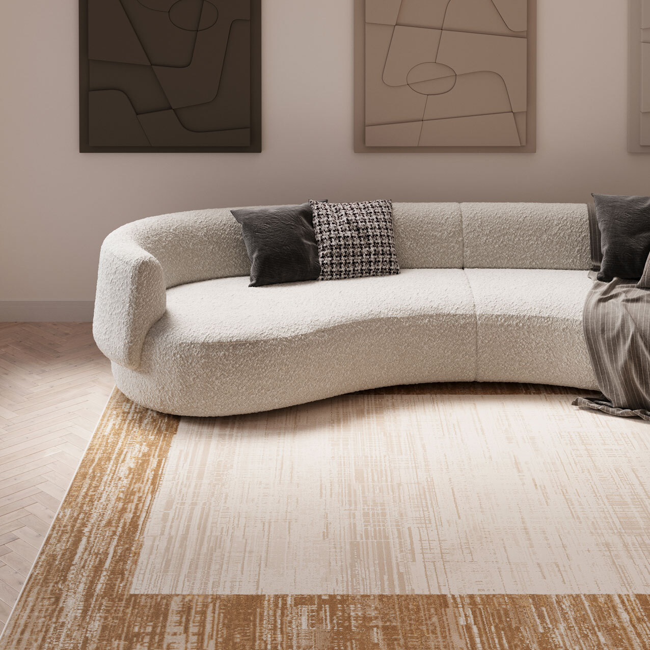 Affordable Beige Living Room Area Rug Super Soft Dense Pile Bedroom Carpet Mat