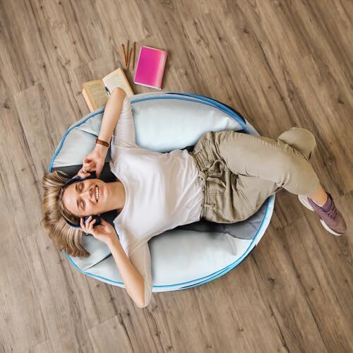 Gaming Bean Bag Chair Gray & Blue Gaming Sack, Bean Bag Sofa, Round