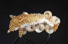 DOLPHIN SEA SHELL HAIR CLIP BARRETTE HAND MADE BEACH MERMAID GOLD WHITE4 1/4X2 L