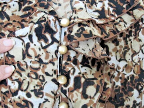 JM Collection Top Damen 14 Braun Animal Print Rüschen Glockenärmel Boho - Bild 5 von 14