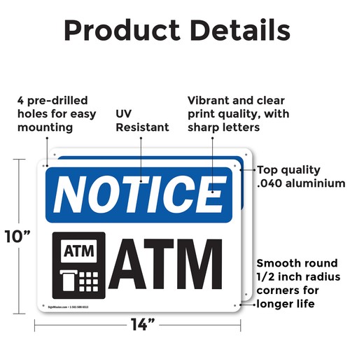 (2 Pack) ATM OSHA Notice Sign Decal Metal Plastic - Bild 2 von 23