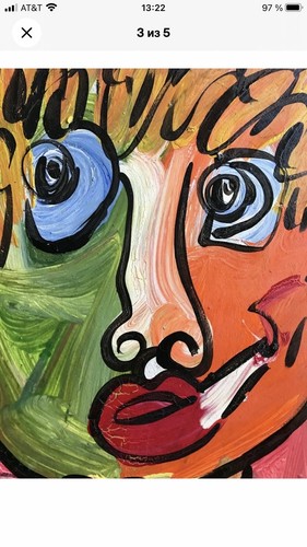1982 PETER KEIL SIGNED 100% ORIGINAL ABSTRACT PORTRAIT OIL PAINTING GERMAN ART - Picture 3 of 3