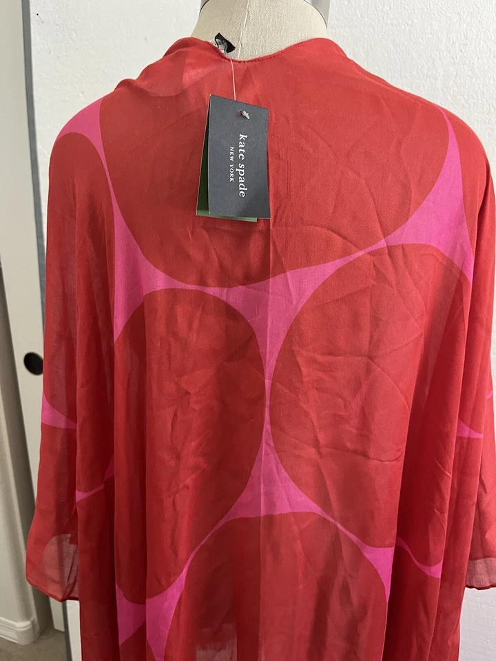 Poncho Bufanda Kate Spade Joy Dot Ruana Tomate/Rosa Talla Única Nuevo con Etiquetas $118 Foto 4 de 4