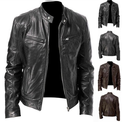 Fashion Homme Style Classique en Cuir Synthétique Moto Veste De Motard Fermeture Éclair Manteau Fashion Homme Style Classique en Cuir Synthétique Moto Veste De Motard Fermeture Éclair Manteau