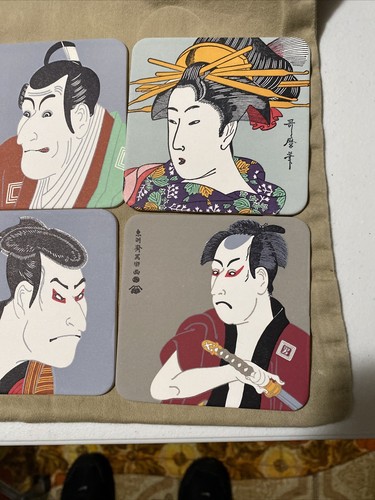 Japanese Fine Art Set Of 11 Coasters UKIYOE In Original Box Unused 1970s - Picture 5 of 5