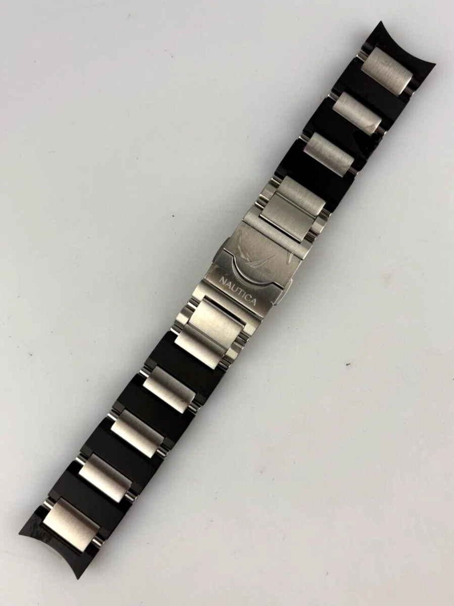 Cinturino Orologio Nautica Attacco 22mm Acciaio Maglie Piene Uomo Deplo Pulsanti