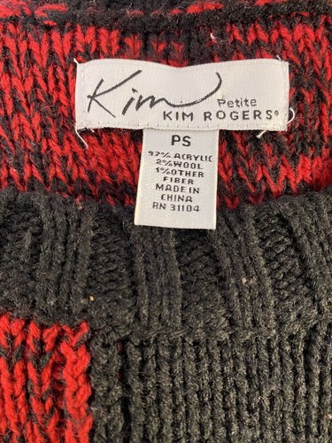 Woman's Kim Rogers Size Petite Small Color Block 3/4 Sleeve Cable Knit Sweater - Picture 3 of 7