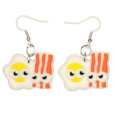 Eggs Bacon Earrings Handmade Hypoallergenic Silver Plated Fishhooks