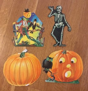 Vintage Dennison Die Cut Paper Halloween Decorations Scarecrow