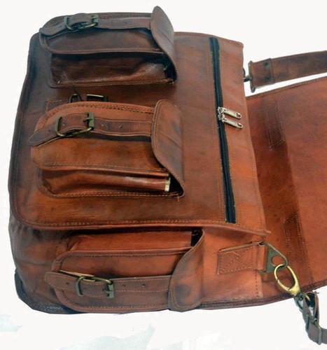 Sac cuir de chèvre homme marron S ordinateur portable messager mallette vinta... - Imagen 5 de 8
