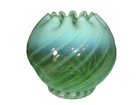 Fenton Green Opalescent Stripe Glass Rose Bowl Crimped Vase