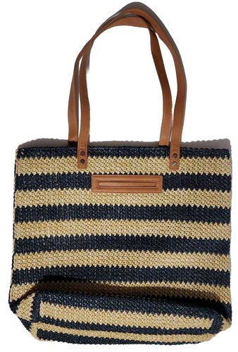 New Jewell By Thirty One Around Town Tote Bag Navy Striped Straw Beach Lined - Picture 2 of 8