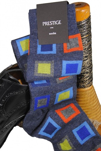 PRESTIGE - 2 PAIA - CALZE UOMO LUNGHE CALDO COTONE A QUADRI MULTICOLOR - Imagen 25 de 25